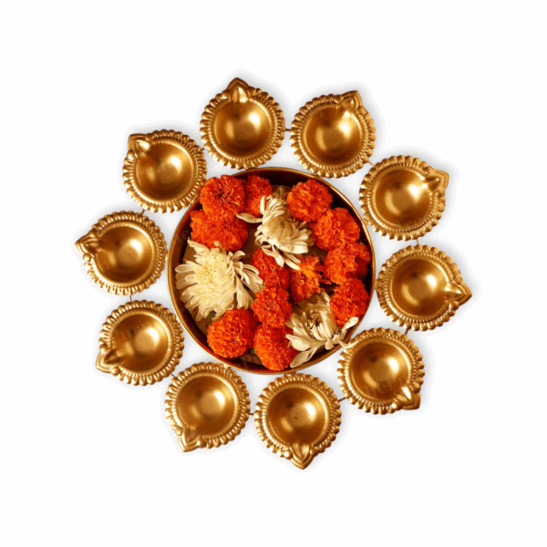 Beautiful Handcrafted Diya Urli Bowl for Diwali - Decorative Bowl for Floating Flowers and Tea Light Candles - Traditional Gold Urli for Home Decor and Gifting