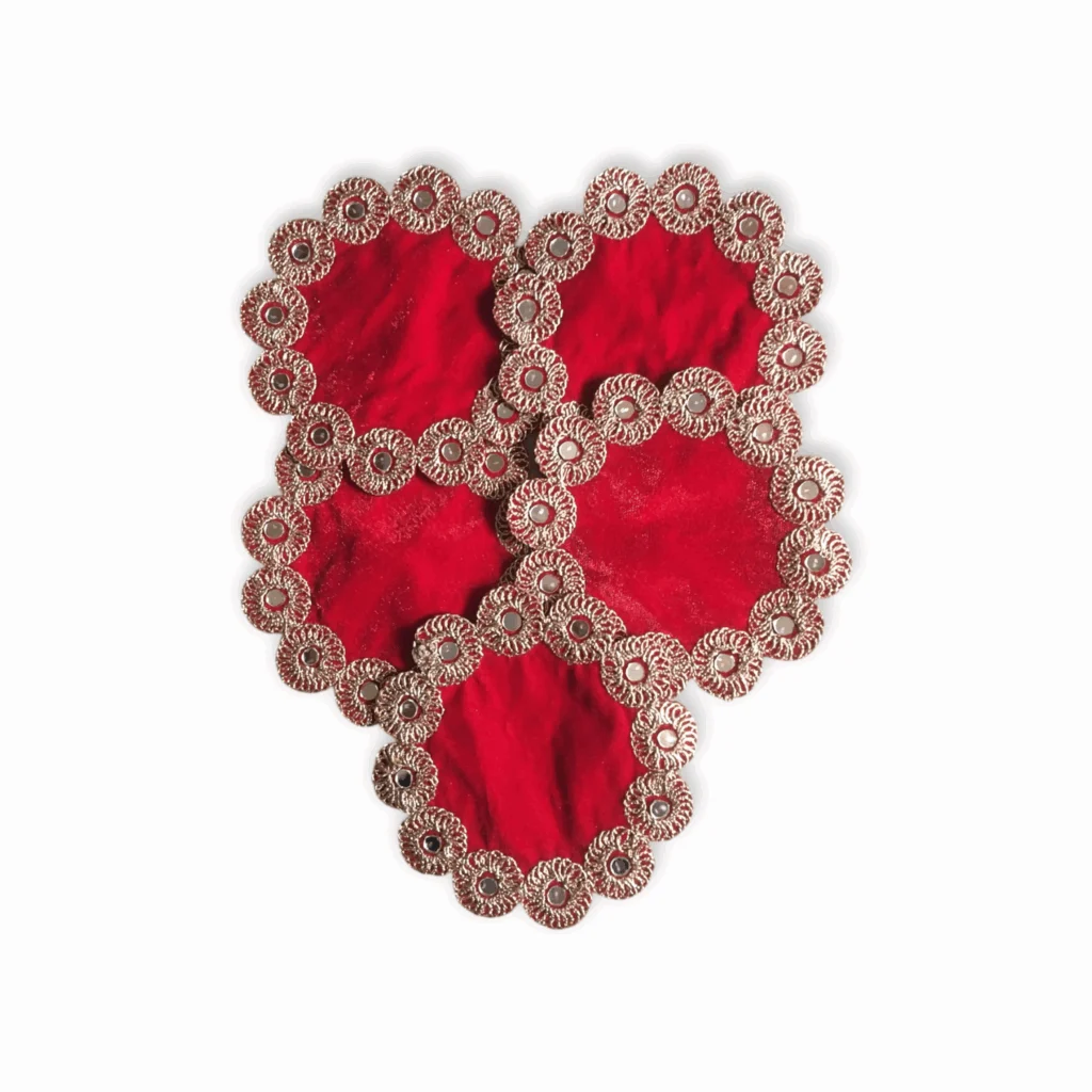 Red Velvet Pooja Asaan - Puja Asaan For God Sitting - Asaan for Ganapati, Laddu Gopal Krishna, Matarani, Home Temple with Embroidery Work