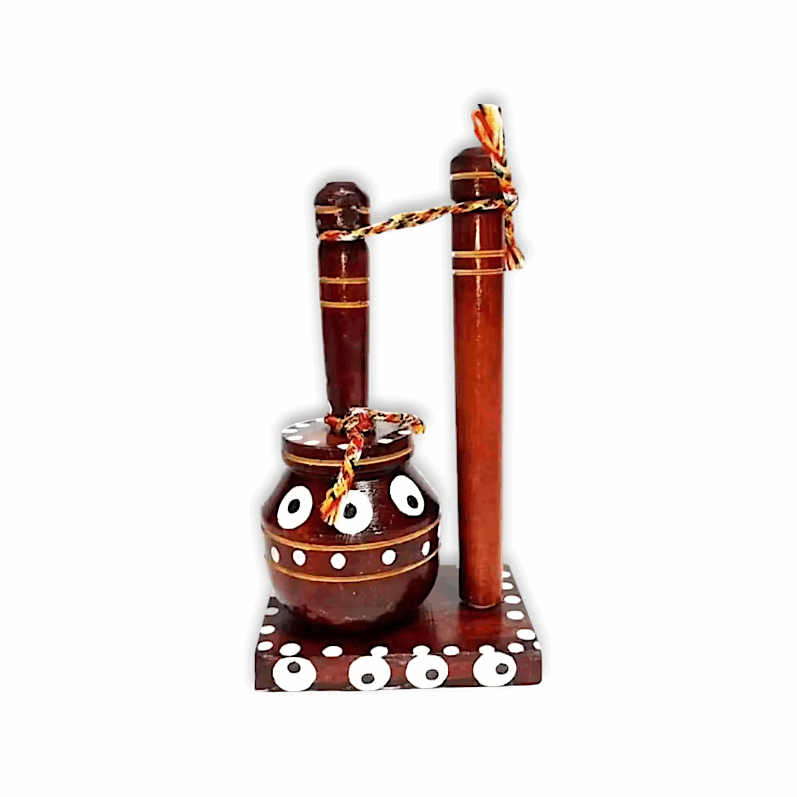 Pure Wooden Handprinted Dahi Handi - Beautiful Wooden Matthli Brown Colour Janmashtami Decoration for Laddu Gopal