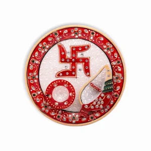 Handicraft Marble Pooja Thali -  Roli Rice Chopra Set for Wedding Gift, Raksha Bandhan, Bhai Dooj, Tilak Tika Function