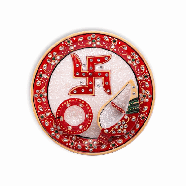Handicraft Marble Pooja Thali -  Roli Rice Chopra Set for Wedding Gift, Raksha Bandhan, Bhai Dooj, Tilak Tika Function