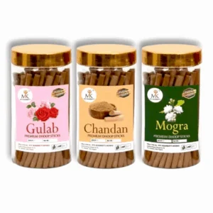 Premium Rose, Chandan, Mogra Dry Dhoop Incence Stick Agarbatti - Set Of 3 - 300 Gm - For Puja & Meditation & Aromatherapy