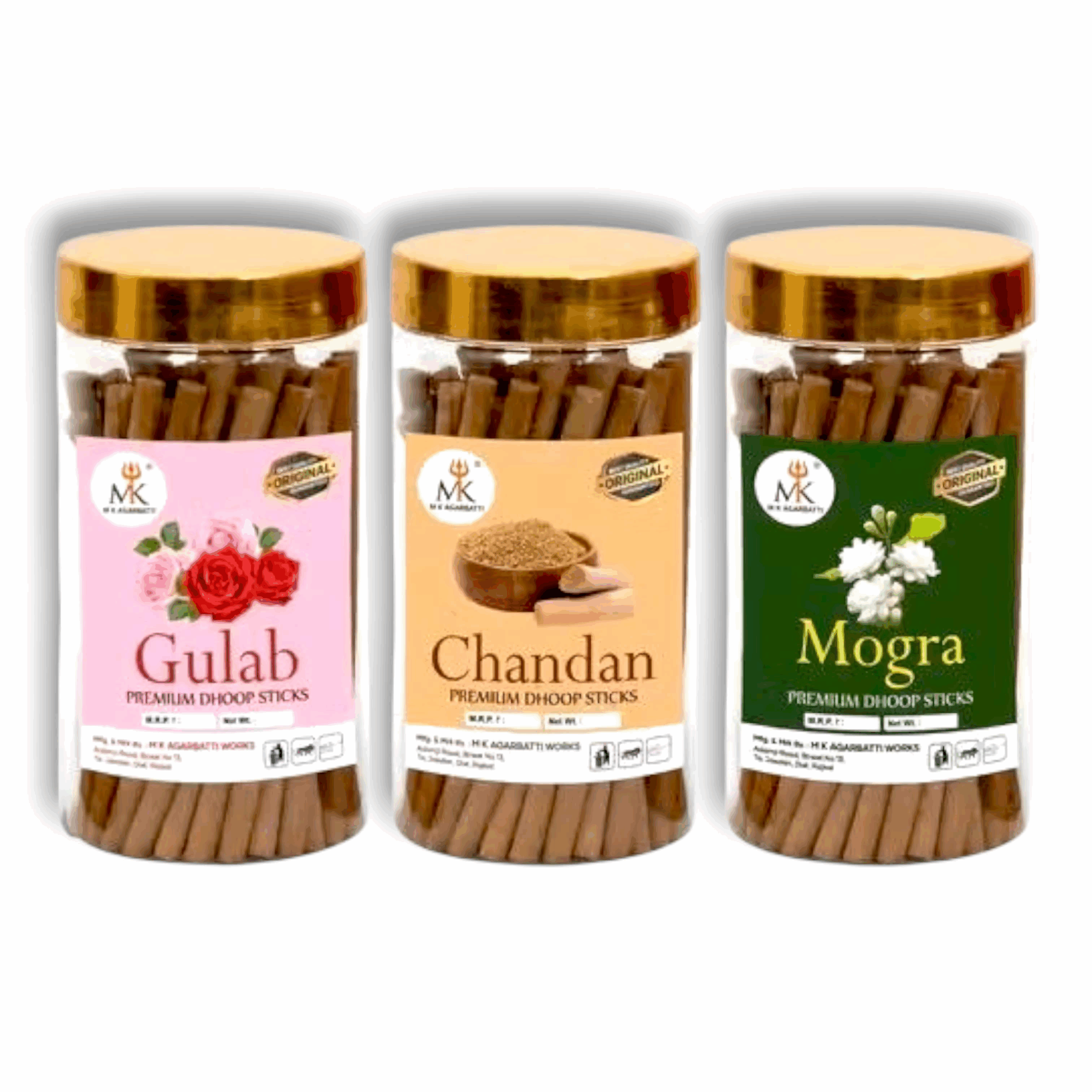 Premium Rose, Chandan, Mogra Dry Dhoop Incence Stick Agarbatti - Set Of 3 - 300 Gm - For Puja & Meditation & Aromatherapy