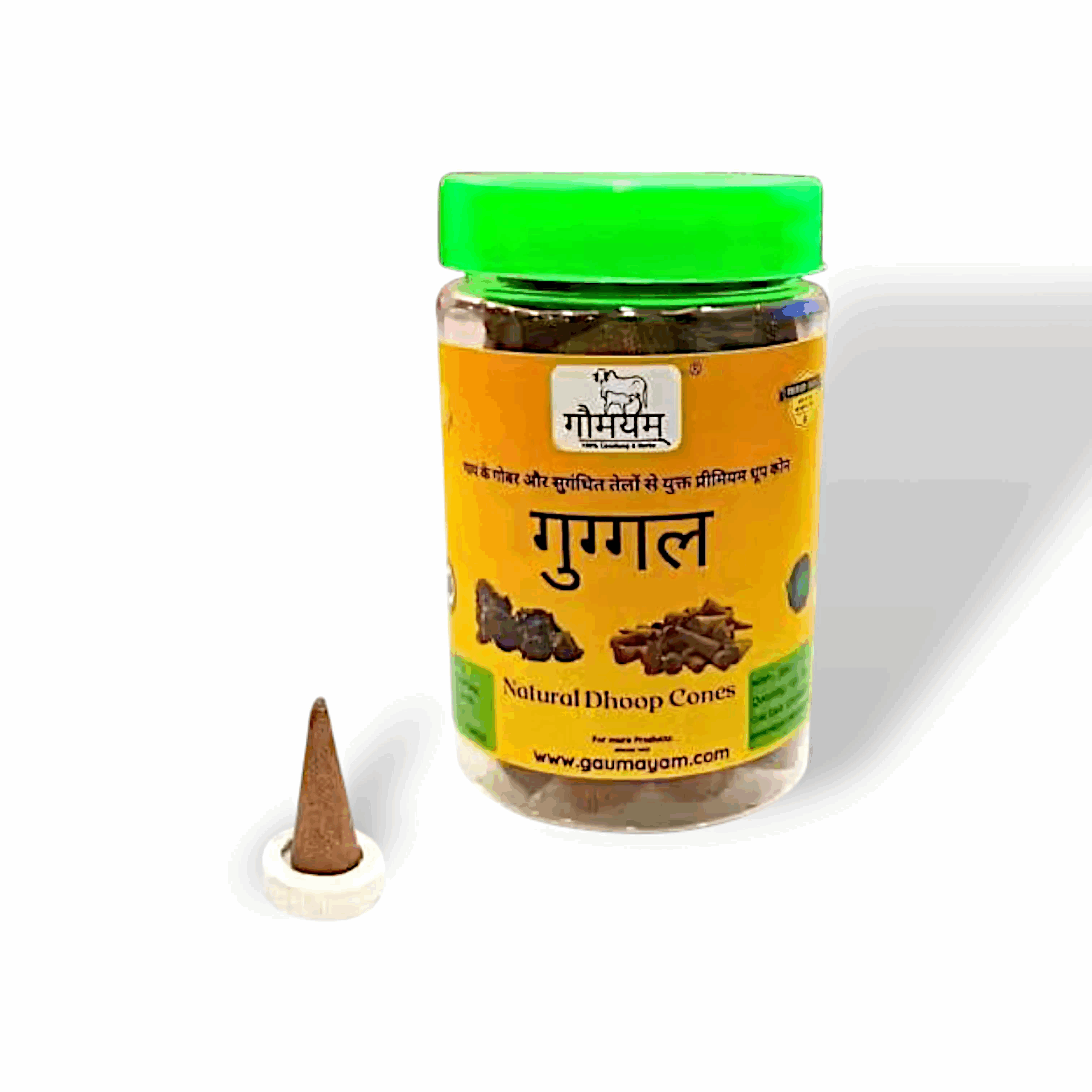 Gaumayam Guggal Dhoop Cones for Pooja - Cone Jar with Stand Incense Cones Dhupbatti Guggul Dhoop 100 gm