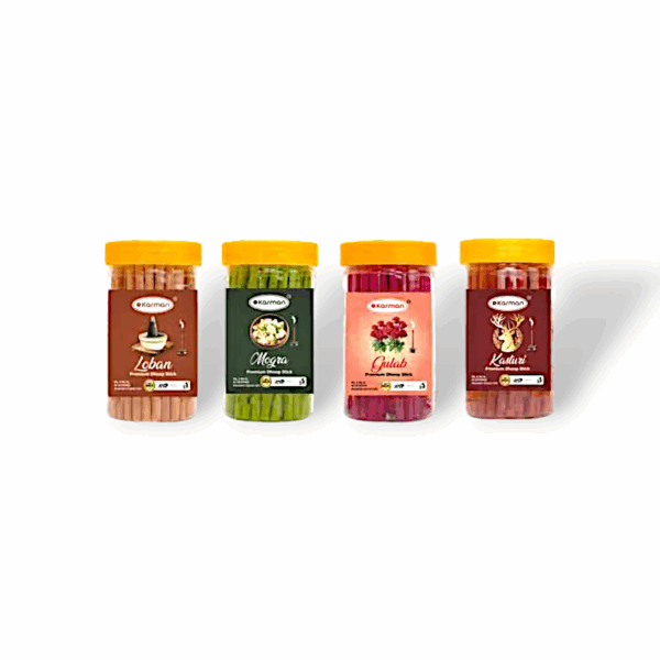 Karman Premium Kasturi, Mogra, Loban, Rose Dry Dhoop Stick - Incence Stick Agarbatti -for Pooja Pack of 4