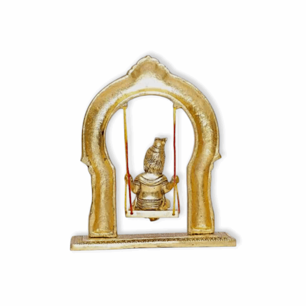 Laddu Gopal Metal Jhula -  Gold Plated Lord Krishna Jhula -  Puja Murti for Home and Temple Decoration - Image 3