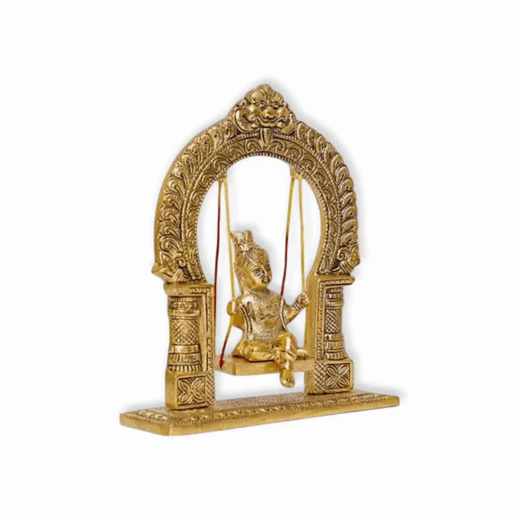 Laddu Gopal Metal Jhula - Gold Plated Lord Krishna Jhula - Puja Murti for Home and Temple Decoration - Image 2