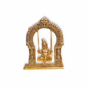 Laddu Gopal Metal Jhula -  Gold Plated Lord Krishna Jhula -  Puja Murti for Home and Temple Decoration
