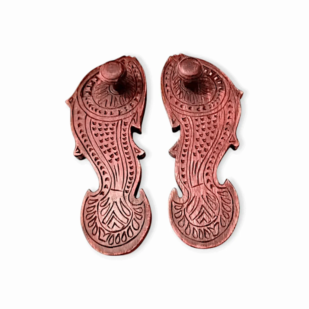 Handcrafted Wooden Khadau - Wooden Slippers - Wooden Paduka - Fish Shaped Charan Paduka, Khadau Hinduism Pooja Item - Image 3