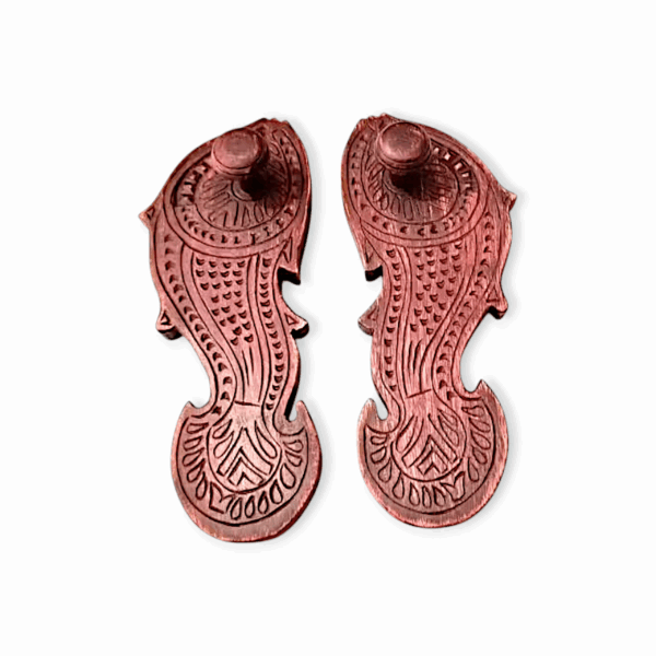 Handcrafted Wooden Khadau - Wooden Slippers - Wooden Paduka -  Fish Shaped Charan Paduka, Khadau Hinduism Pooja Item - Image 3