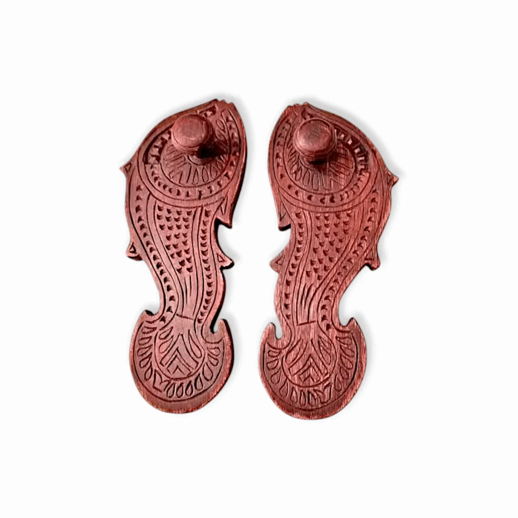 Handcrafted Wooden Khadau - Wooden Slippers - Wooden Paduka - Fish Shaped Charan Paduka, Khadau Hinduism Pooja Item - Image 2