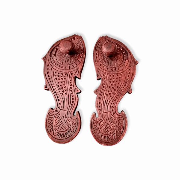 Handcrafted Wooden Khadau - Wooden Slippers - Wooden Paduka -  Fish Shaped Charan Paduka, Khadau Hinduism Pooja Item - Image 2
