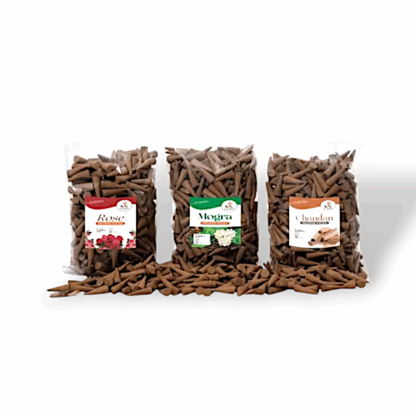 Dry Dhoop Cones Chandan, Gulab, Mogra - Fragrance Incense Cones, Agarbatti - Dry Dhoop Agarbatti for Pooja Combo Pack