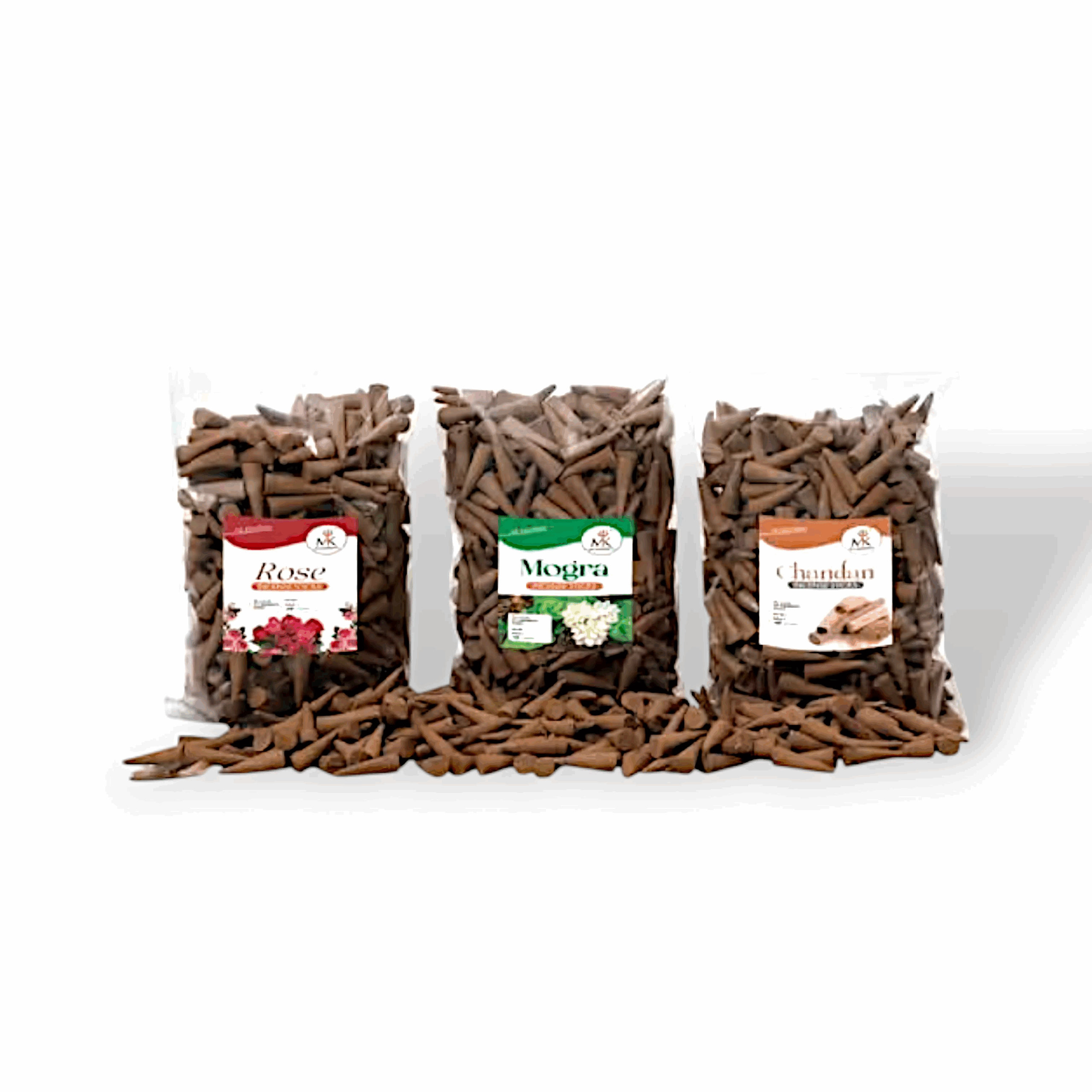Dry Dhoop Cones Chandan, Gulab, Mogra - Fragrance Incense Cones, Agarbatti - Dry Dhoop Agarbatti for Pooja Combo Pack