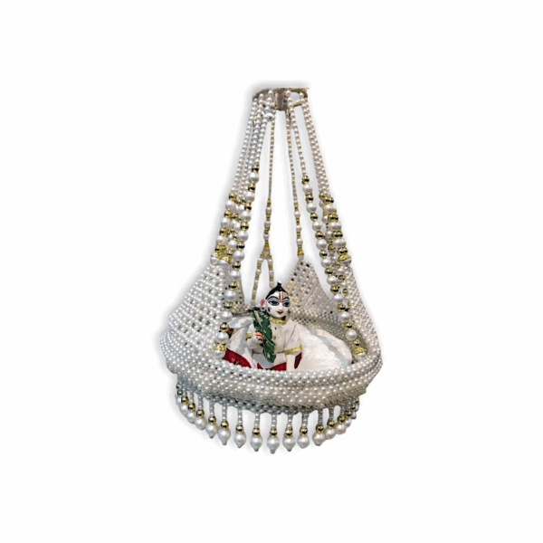 Handicraft Pearl Laddu Gopal Jhula - Laddu Gopal Ji Special Fancy Heavy Jhula - Hanging White Moti Jhula Palna for Laddu Gopal Ji - Size no 1 to 6 - Image 2