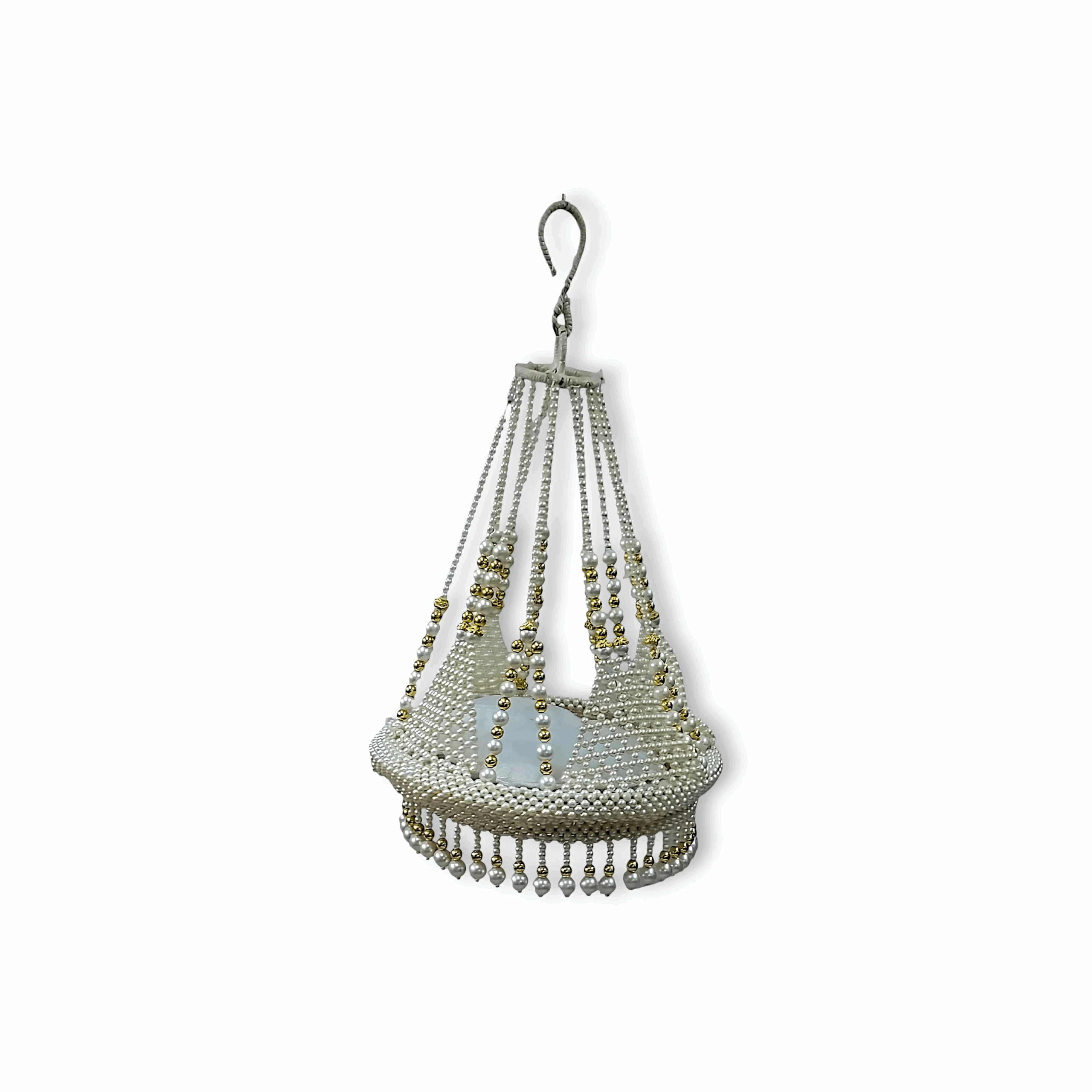 Handicraft Pearl Laddu Gopal Jhula - Laddu Gopal Ji Special Fancy Heavy Jhula - Hanging White Moti Jhula Palna for Laddu Gopal Ji - Size no 1 to 6