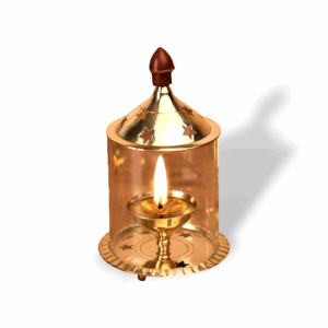 Brass Akhanda Deep Diya - Golden Akhand Deep Diya WIth Cover - High Quality Brass, Glass Table Diya, Decorative Diya