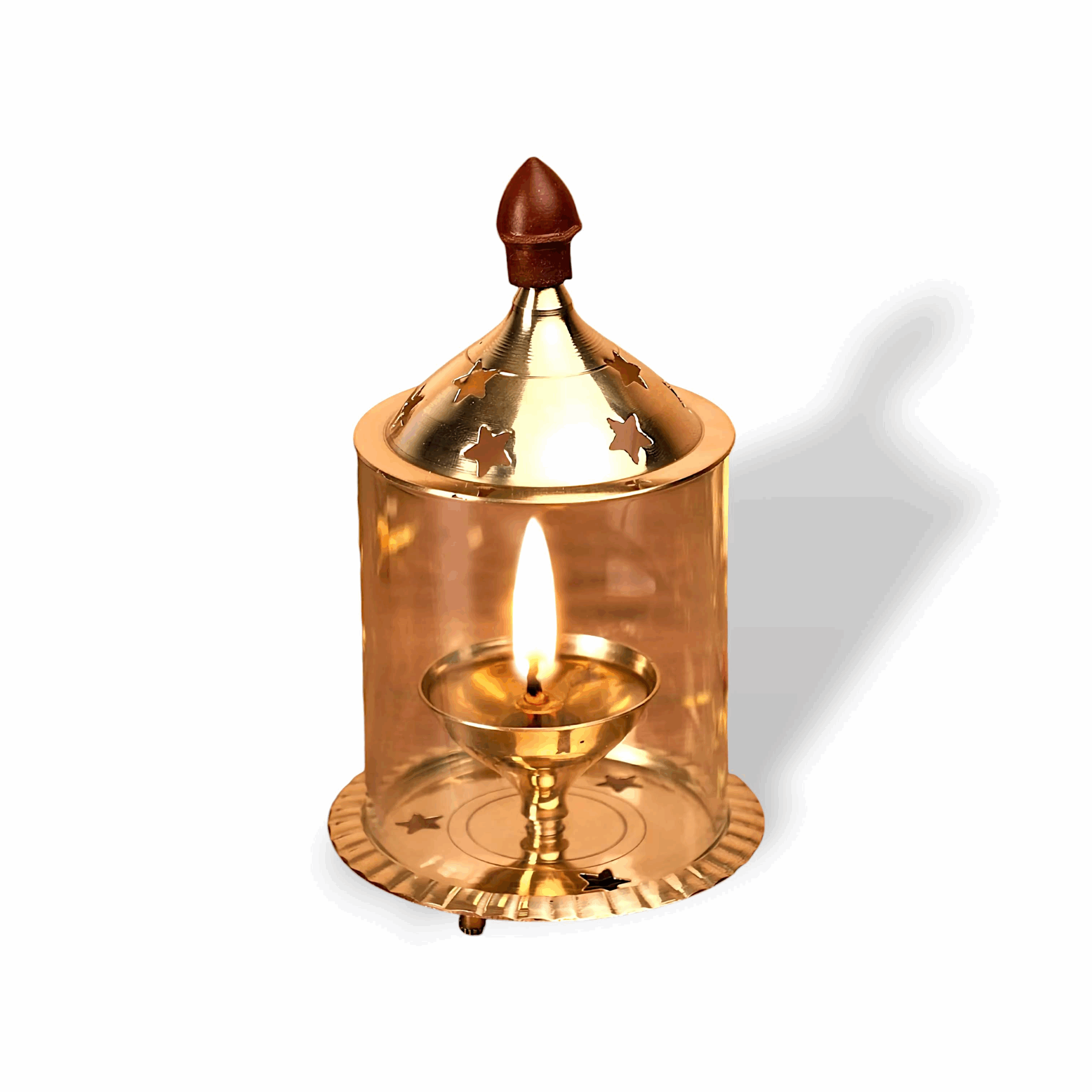 Brass Akhanda Deep Diya - Golden Akhand Deep Diya WIth Cover - High Quality Brass, Glass Table Diya, Decorative Diya