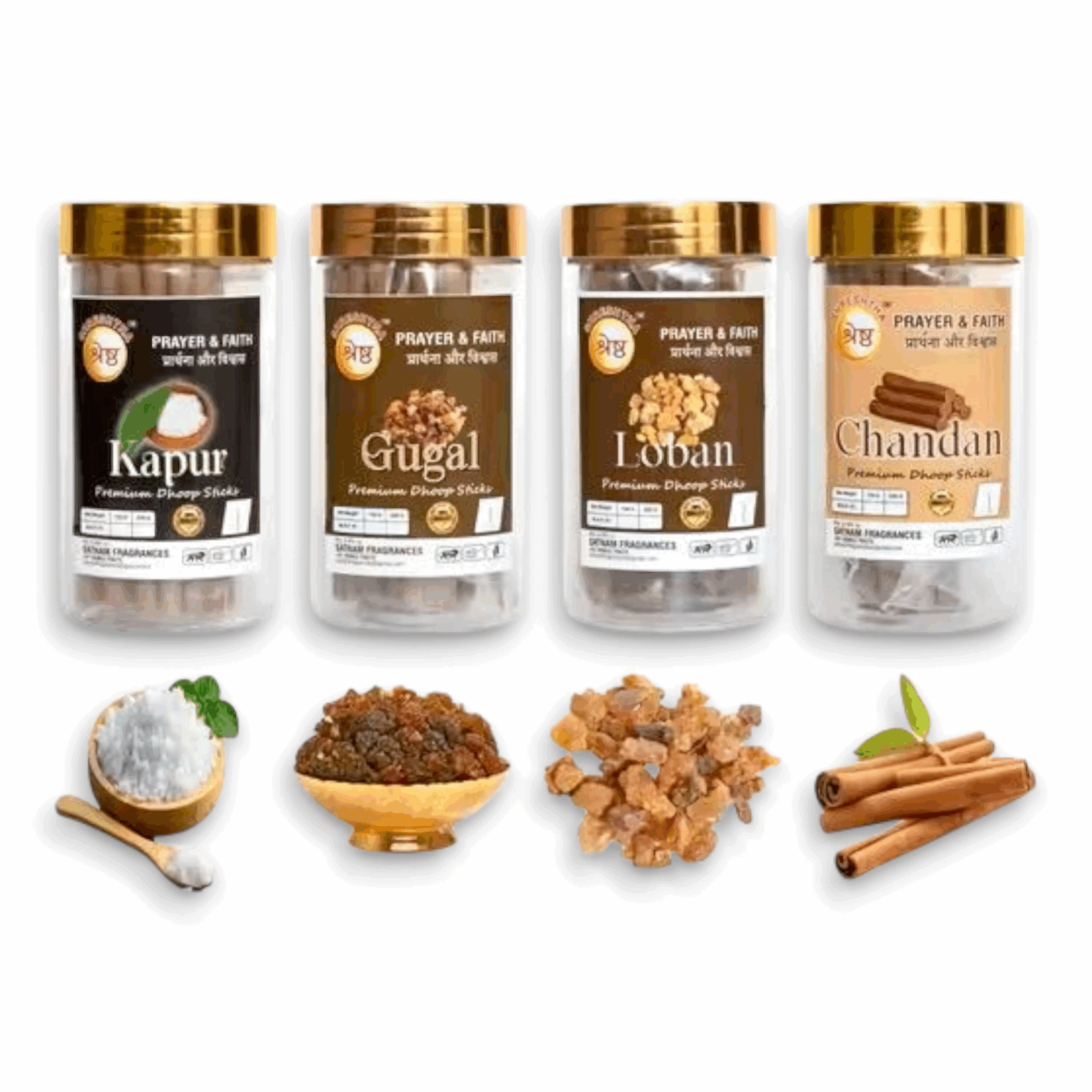 Sandaldry Dhoop Incence Agarbatti - Premium Kapur - Camphor Guggal Loban Chandan - (4X100G) - 400Gm