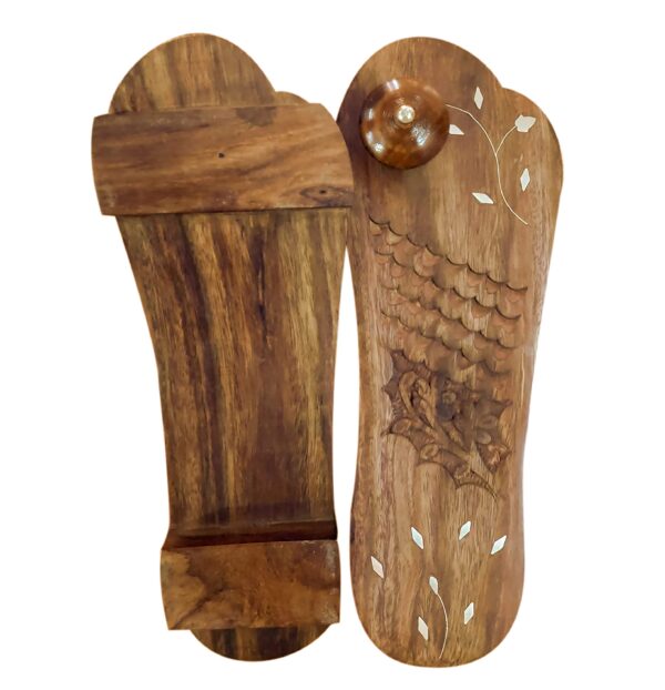 Handmade Wooden Khadau - Kharam - Wooden Slippers Heel - Wooden Charan Paduka for Men & Women - Mandir Puja Ghar Decoration Item - Image 2