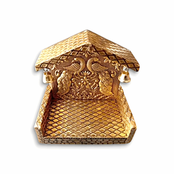 Handcrafted Meenakari Peacock Design Singhasan - Laddu Gopal Singhasan - Beautiful Handmade Singhasan with Creative Design - for Pooja Temple, God Idols - Image 3