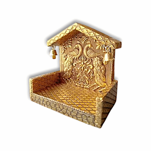 Handcrafted Meenakari Peacock Design Singhasan - Laddu Gopal Singhasan - Beautiful Handmade Singhasan with Creative Design - for Pooja Temple, God Idols - Image 2