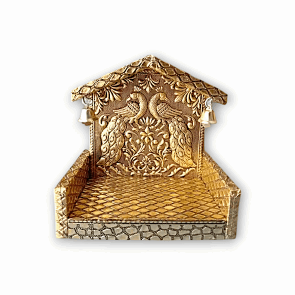 Handcrafted Meenakari Peacock Design Singhasan - Laddu Gopal Singhasan - Beautiful Handmade Singhasan with Creative Design - for Pooja Temple, God Idols