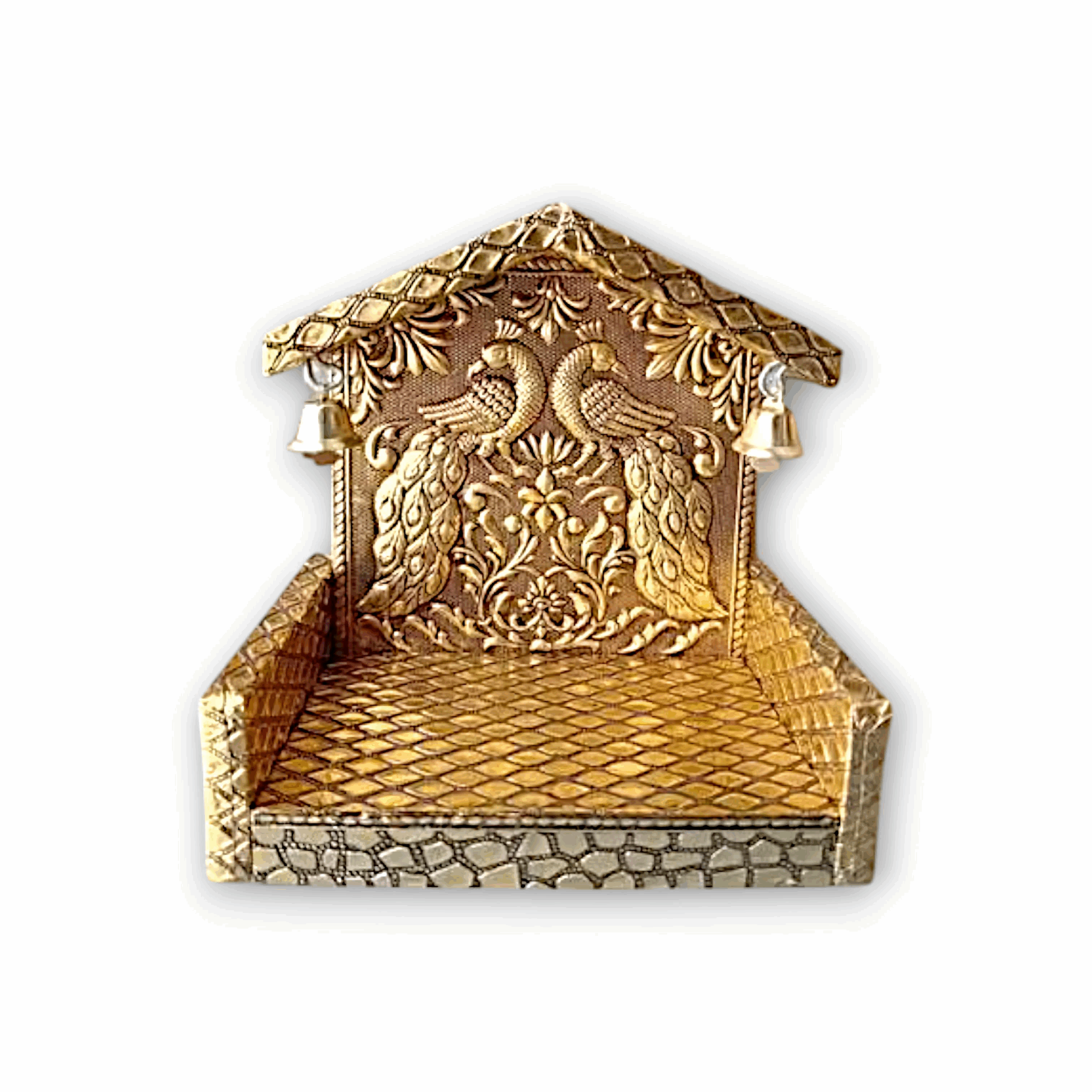 Handcrafted Meenakari Peacock Design Singhasan - Laddu Gopal Singhasan - Beautiful Handmade Singhasan with Creative Design - for Pooja Temple, God Idols