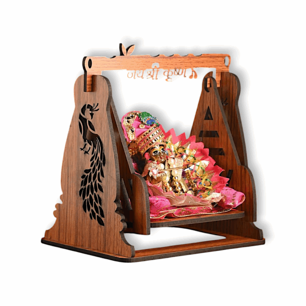 Sheesham Wood Laddu Gopal Jhula - Bal Gopal Jhula - Krishna Jhula - Krishna Janamashtmi Special for Home, Mandir & Office Decorative Showpiece - Image 2