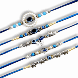 Beautiful Designer Rakhi For Brothers & Sister - Handcrafted Designe Rakhi For Bhai - Set Of 5 - Evil Eye Rakhi For Brother