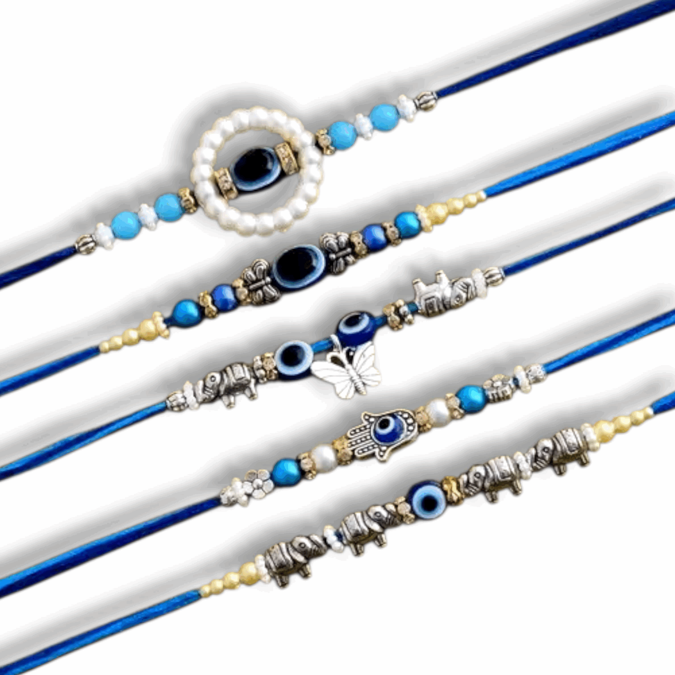 Beautiful Designer Rakhi For Brothers & Sister - Handcrafted Designe Rakhi For Bhai - Set Of 5 - Evil Eye Rakhi For Brother