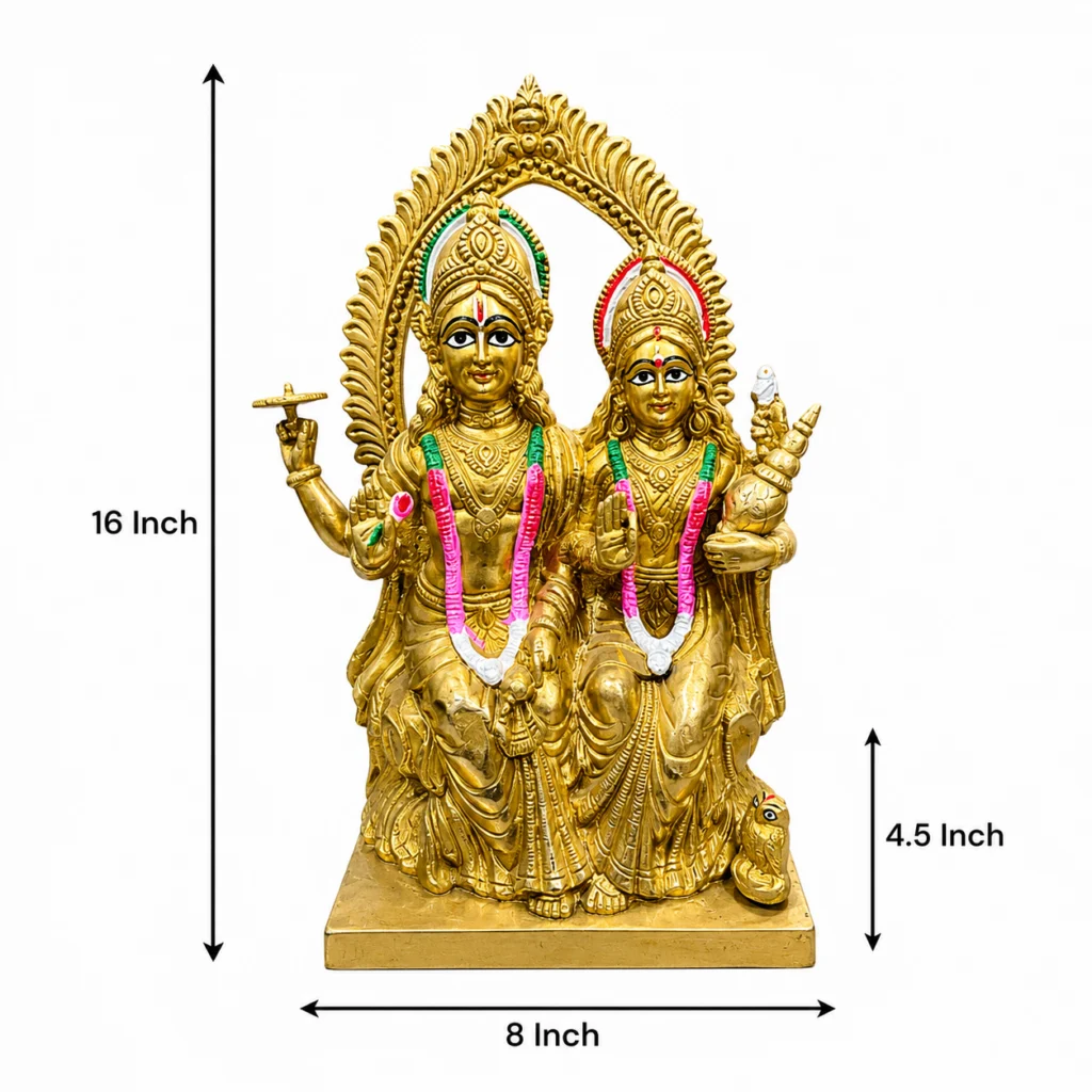 Pure Brass Vishnu Laxmi Murti - Sitting On Sheshnaag Murti Lord Bhagwan Vishnu Narayan Lakshmi - Statue For Home Decor Mandir Pooja Gift - Image 2