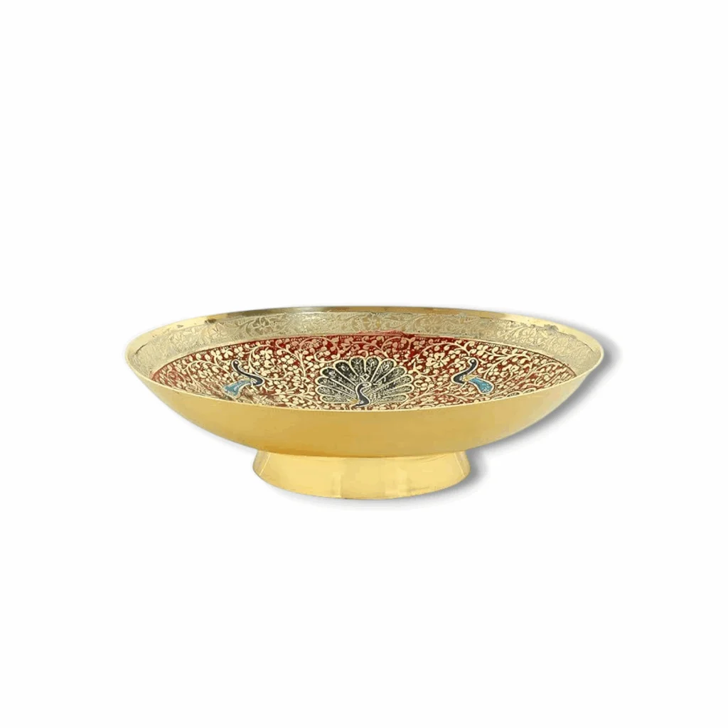 Hand Crafted Metal Brass Fruit Bowl - Perfect for Home Decoration and Gifting, Size - Brass Fruit Bowl with Decorative Carving Work - Image 3