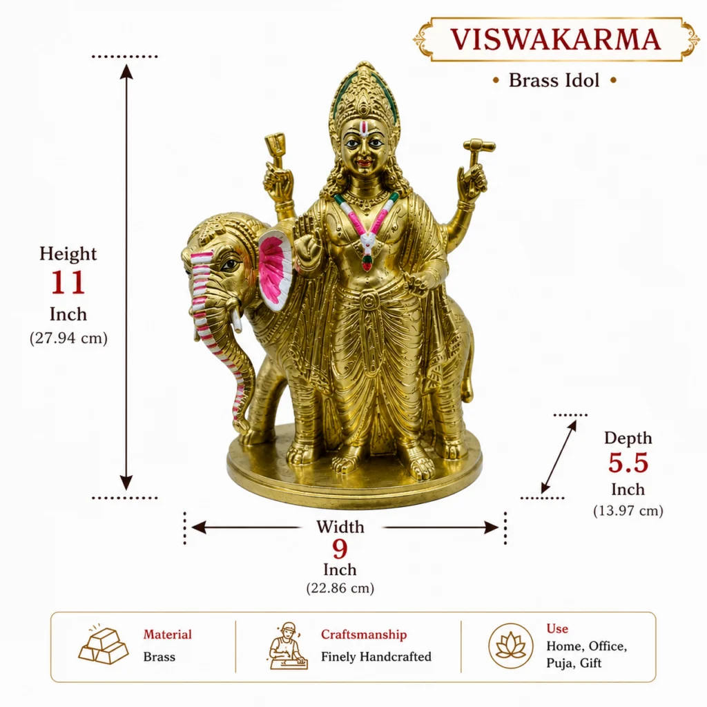 Lord Vishwakarma Pure Brass Murti - Showpiece Handicraft God Figurine For Pooja - Traditional Religious Home Decor, Mandir, Office - Image 4