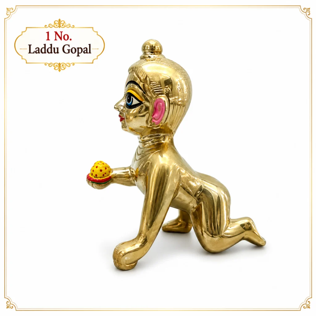Pure Brass 1 no Laddu Gopal Statue - Brass Baby Krishna Figurine - Laddu Gopal Idol - Kanha Ji Idol for Pooja & Decoration - Image 2