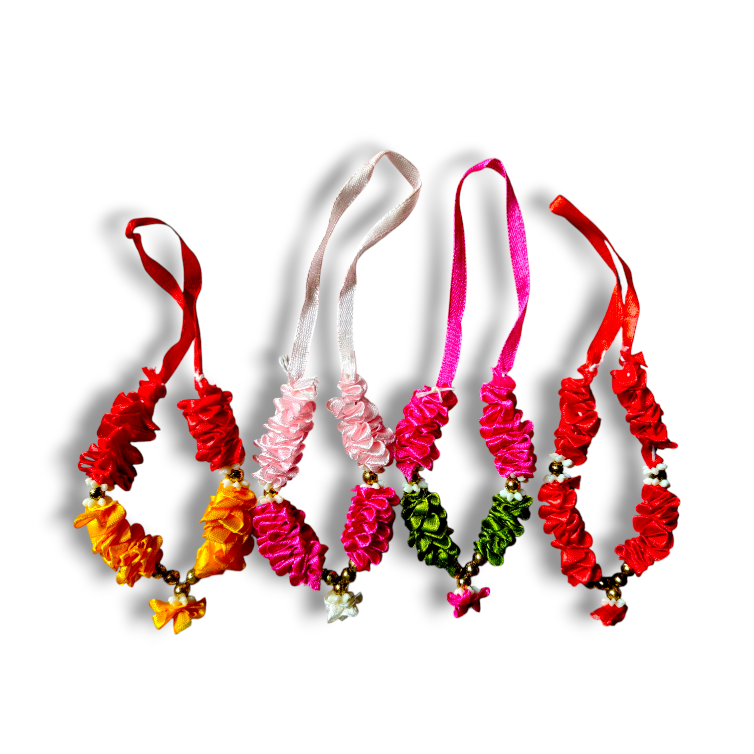 Small Ribbon Mala For God Idols Murti And Statues - Set Of 4 - Multicolour - Puja Haar For All Goddess