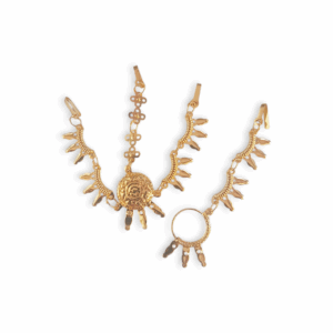 Tayra Tikli with Nose Pin - Gold Finish Tayra Tikli with Nath - Mathapatti - Tayra Tikli for Pooja Purpose - Maa Kali, Maa Durga, Laxmi Mata Sringar Set