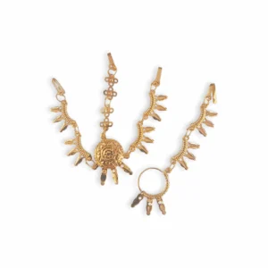 Tayra Tikli with Nose Pin - Gold Finish Tayra Tikli with Nath - Mathapatti - Tayra Tikli for Pooja Purpose - Maa Kali, Maa Durga, Laxmi Mata Sringar Set