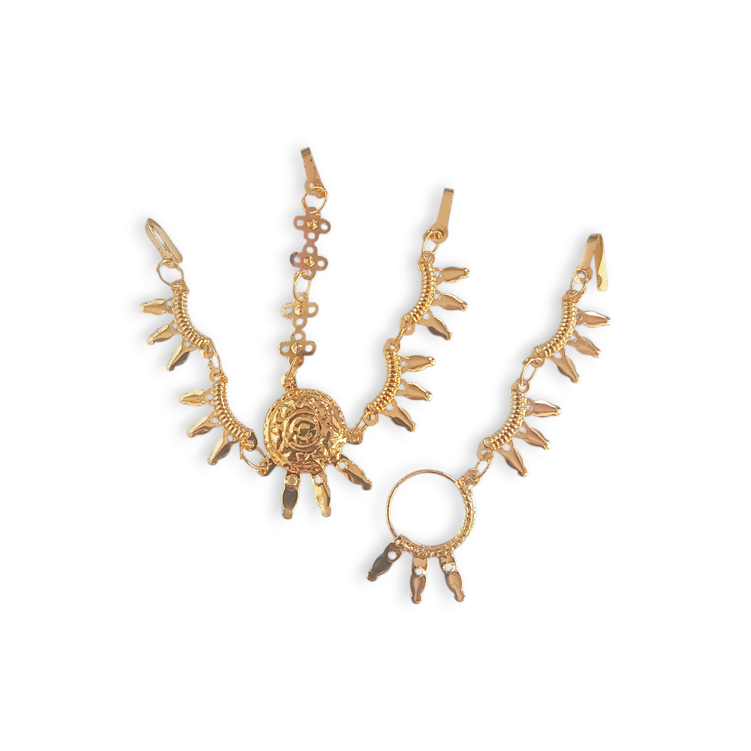 Tayra Tikli with Nose Pin - Gold Finish Tayra Tikli with Nath - Mathapatti - Tayra Tikli for Pooja Purpose - Maa Kali, Maa Durga, Laxmi Mata Sringar Set