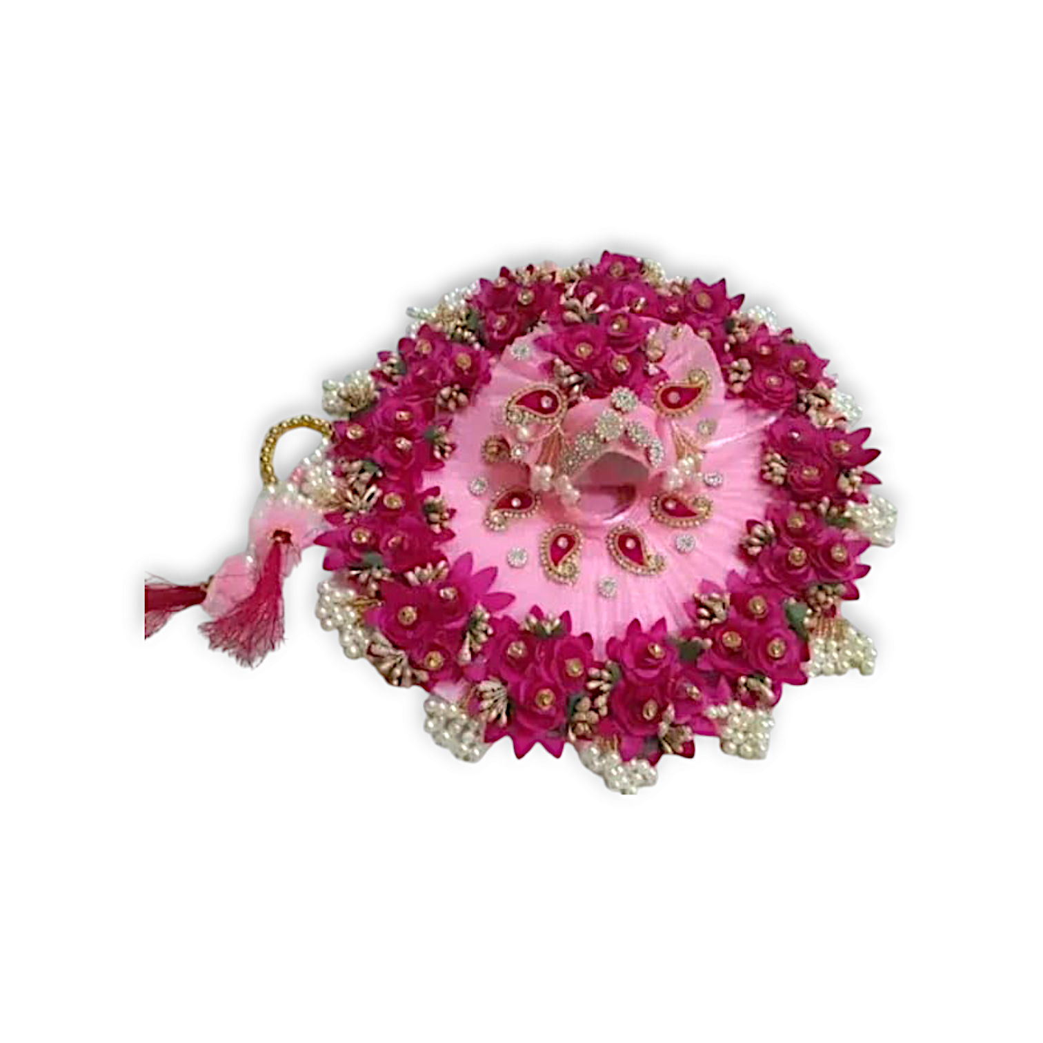1 no. Laddu Gopal - New Heavy Fancy Dress for Laddu Gopal - Krishna Dress - Handcrafted Laddu Gopal Dress - Pink Floral Design with Pearl Beads