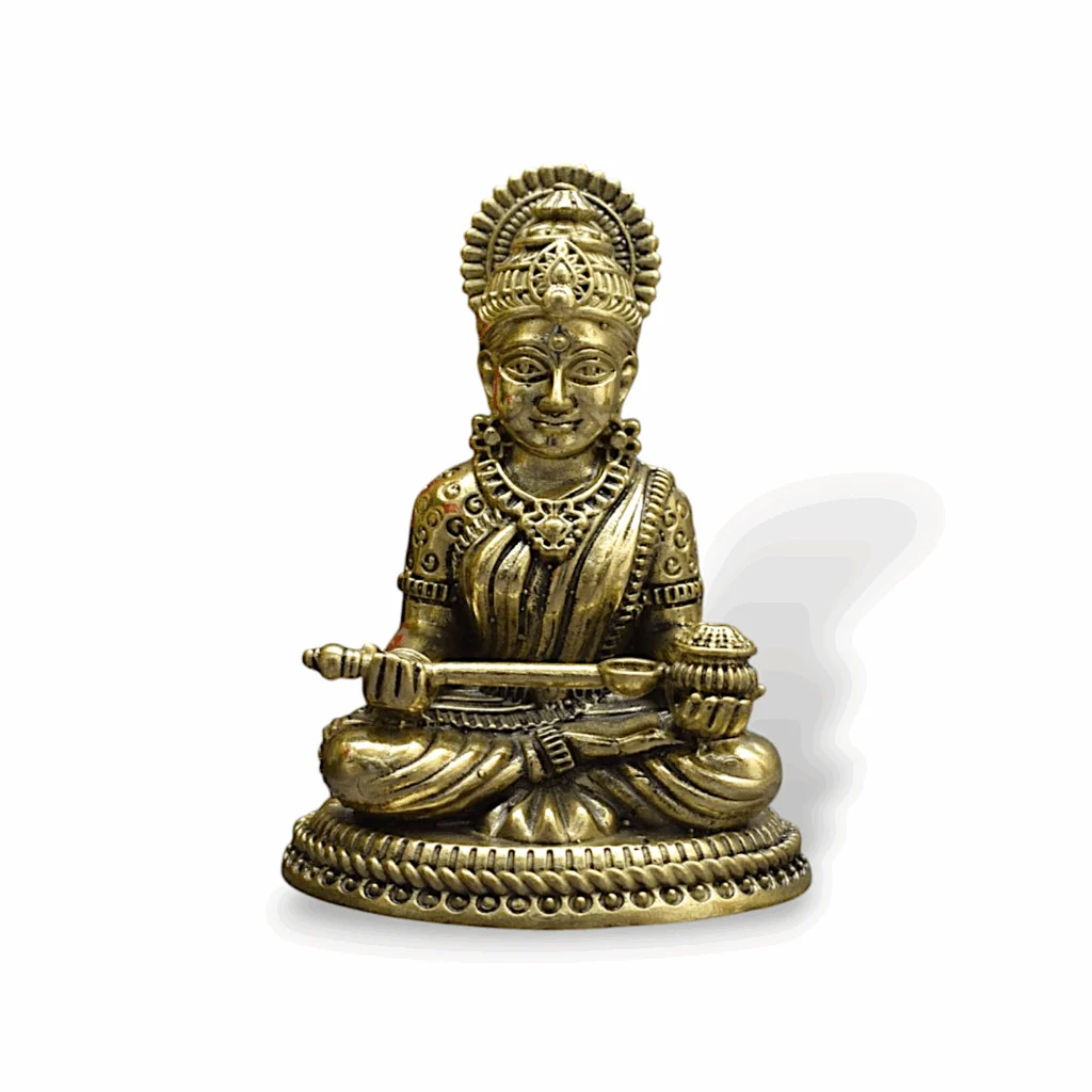 Handcrafted Brass Goddess Annapurna Idol - Brass Annapurneswari Idol - Light Weight Brass Metal Annapoorneshwari Statue - for Home Decor, Car Dashboard, Puja Festivals, Goodluck & Gifts