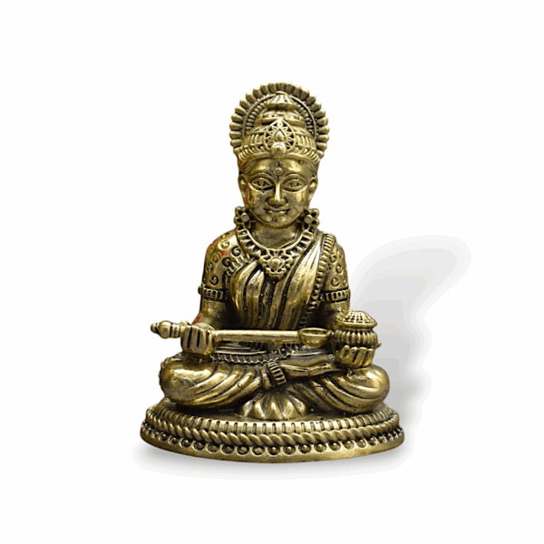 Handcrafted Brass Goddess Annapurna Idol -  Brass Annapurneswari Idol - Light Weight Brass Metal Annapoorneshwari Statue - for Home Decor, Car Dashboard, Puja Festivals, Goodluck & Gifts