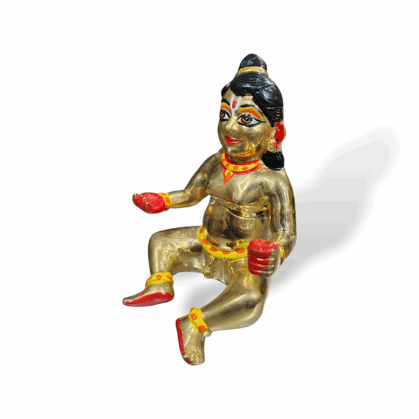 Original Brass Sitting Lala Gopal Idol - Pure Brass Sitting Lala Gopal Statue - Lord Laddu Gopal Murti - Laddu Gopal Idol for Temple, Pooja & Home Decor - 7 inch Lala Gopal - Image 3