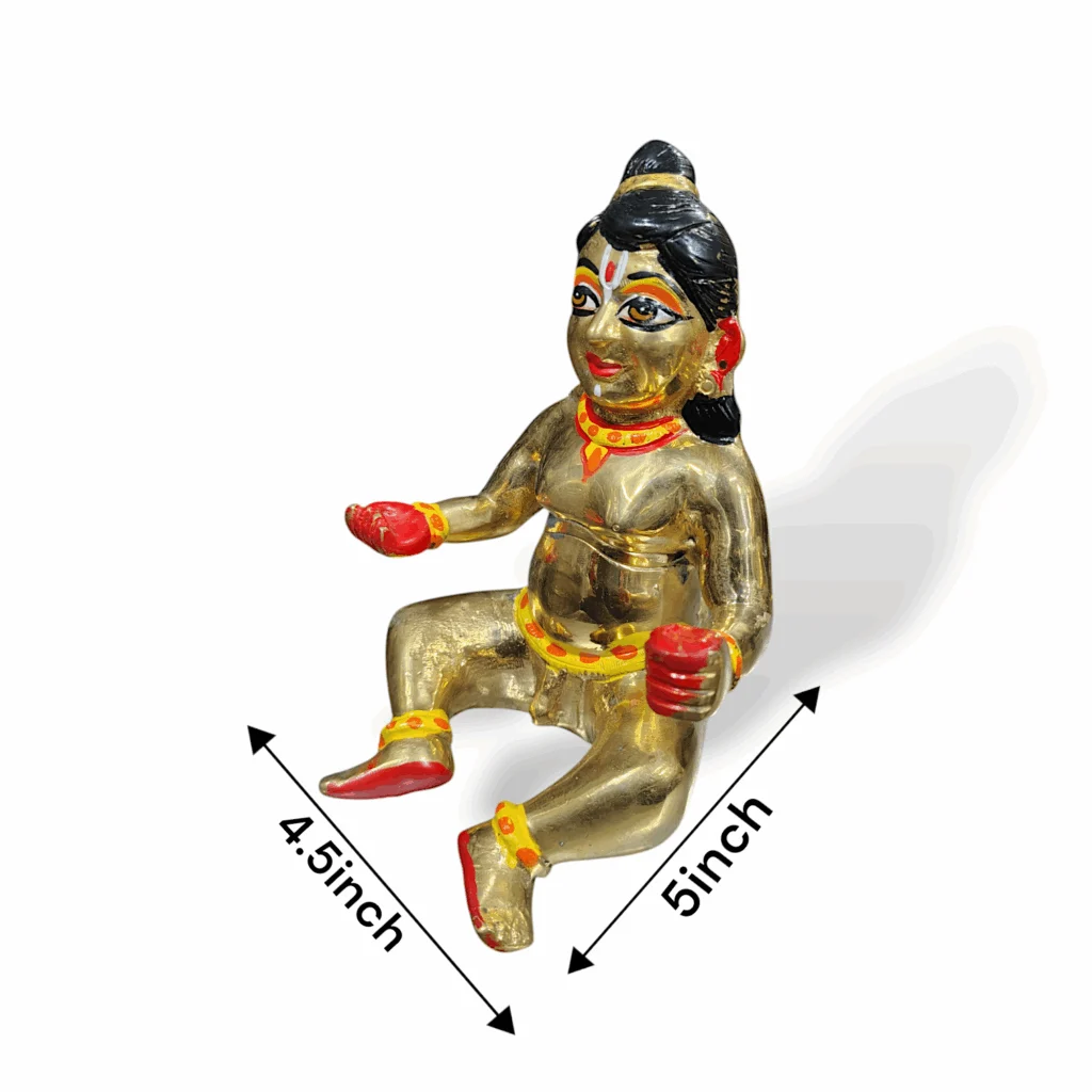 Original Brass Sitting Lala Gopal Idol - Pure Brass Sitting Lala Gopal Statue - Lord Laddu Gopal Murti - Laddu Gopal Idol for Temple, Pooja & Home Decor - 7 inch Lala Gopal - Image 2