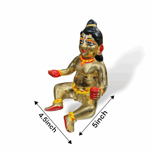 Original Brass Sitting Lala Gopal Idol - Pure Brass Sitting Lala Gopal Statue - Lord Laddu Gopal Murti - Laddu Gopal Idol for Temple, Pooja & Home Decor - 7 inch Lala Gopal - Image 2