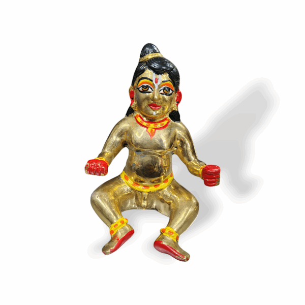 Original Brass Sitting Lala Gopal Idol - Pure Brass Sitting Lala Gopal Statue - Lord Laddu Gopal Murti - Laddu Gopal Idol for Temple, Pooja & Home Decor - 7 inch Lala Gopal