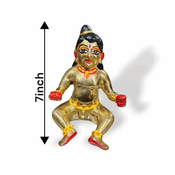 Original Brass Sitting Lala Gopal Idol - Pure Brass Sitting Lala Gopal Statue - Lord Laddu Gopal Murti - Laddu Gopal Idol for Temple, Pooja & Home Decor - 7 inch Lala Gopal - Image 4