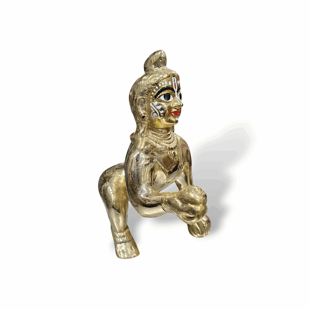 Pure Brass Mayapuri Rajkumar Laddu Gopal - Beautiful Brass Laddu Gopal Krishna Ji Murti - Mayapuri Rajkumar Laddu Gopal for Pooja - 8 inch Laddu Gopal - Image 4