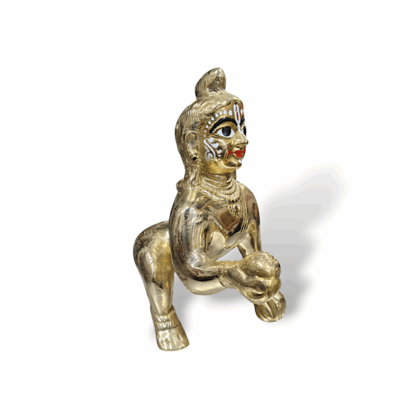 Pure Brass Mayapuri Rajkumar Laddu Gopal - Beautiful Brass Laddu Gopal Krishna Ji Murti - Mayapuri Rajkumar Laddu Gopal for Pooja - 8 inch Laddu Gopal - Image 4