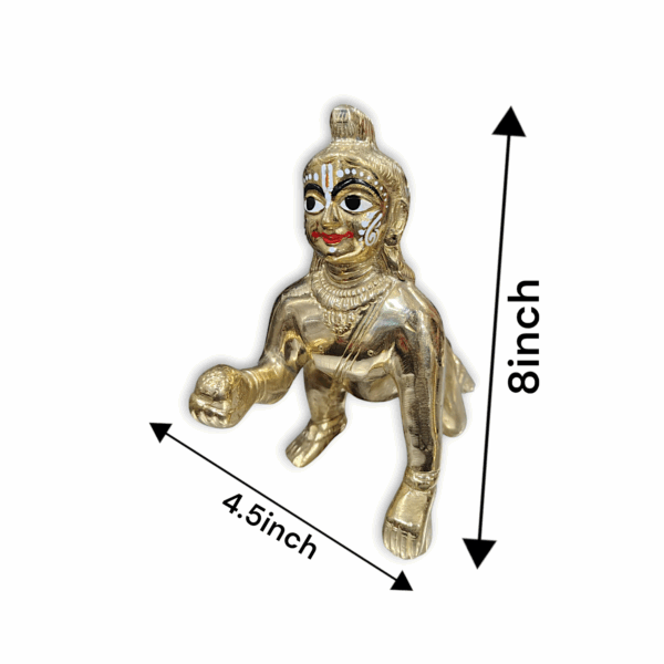 Pure Brass Mayapuri Rajkumar Laddu Gopal - Beautiful Brass Laddu Gopal Krishna Ji Murti - Mayapuri Rajkumar Laddu Gopal for Pooja - 8 inch Laddu Gopal - Image 2